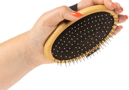 Mikki Bamboo Ball Pin Palm Brush – Large Bamboo Body, Metal Pins, Elastic Band Design