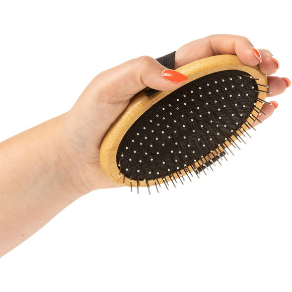 Mikki Bamboo Ball Pin Palm Brush – Large Bamboo Body, Metal Pins, Elastic Band Design