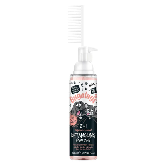 Bugalugs 2in1 Detangling Foam Comb – Papaya & Coconut, 150ml, Fast-Acting Formula