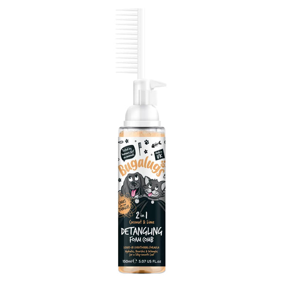 Bugalugs 2in1 Detangling Foam Comb – Coconut & Lime Scent, 150ml, Easy Fur Management