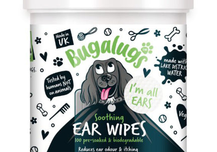 Bugalugs Soothing Ear Wipes – Biodegradable Cotton Pads, Gentle Cleaning, 100 Pack