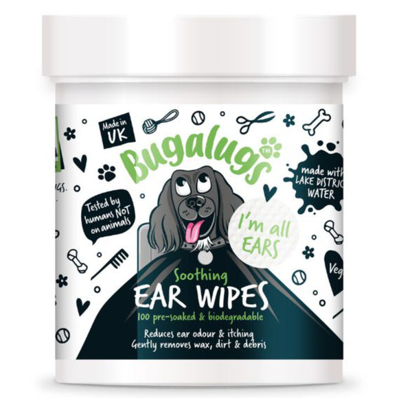 Bugalugs Soothing Ear Wipes – Biodegradable Cotton Pads, Gentle Cleaning, 100 Pack