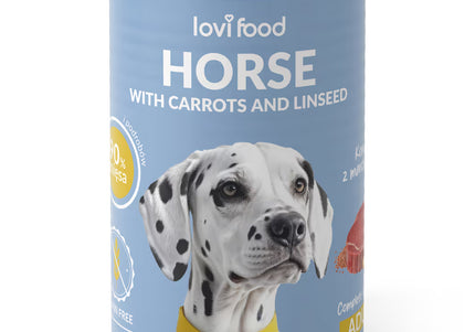 Lovi Food Horse with Carrots and Linseed – Wet Dog Food, Horsemeat Recipe, 6x400g Cans