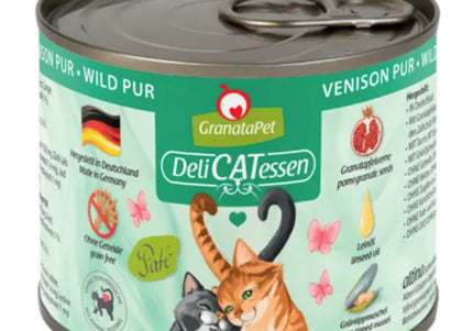 GranataPet DeliCatessen Venison Pur – Grain-Free Wet Cat Food, Pure Venison, 200g Can