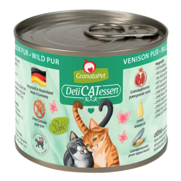 GranataPet DeliCatessen Venison Pur – Grain-Free Wet Cat Food, Pure Venison, 200g Can