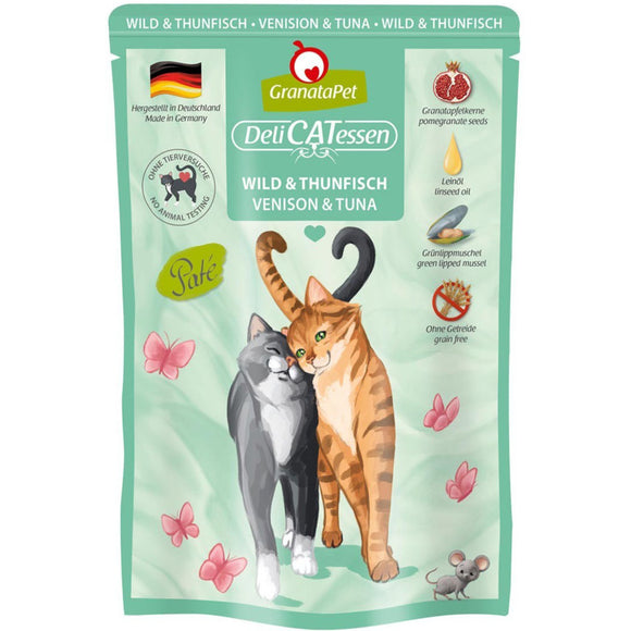 GranataPet DeliCatessen Venison & Tuna – Grain-Free Wet Cat Food Pouches, 85g, Premium Protein Blend