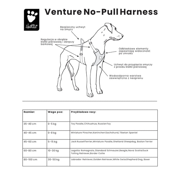 Hurtta Venture No-Pull Harness Bilberry – Adjustable Front-Closure Dog Harness, 80-100cm, Durable Design