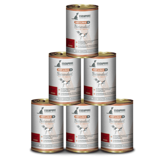 Escapure VET Nierendiat Rind Wet Dog Food – Beef Recipe, Kidney Support Formula, 6x400g