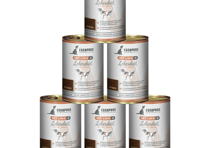 Escapure VET Leberdiat Pferd Wet Dog Food – Horse Meat, Liver Support, 6x400g Cans