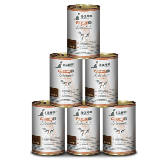 Escapure VET Leberdiat Pferd Wet Dog Food – Horse Meat, Liver Support, 6x400g Cans