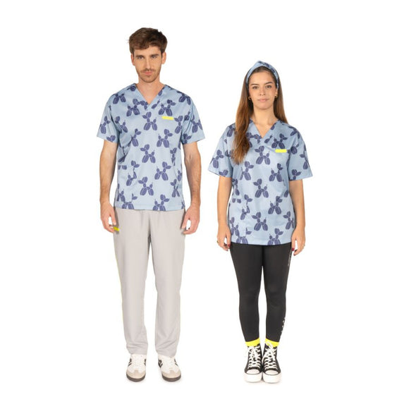 Artero Denver Grooming Smock Blue – Unisex Sweatshirt with Velcro Waist and Balloon Poodle Design, XS