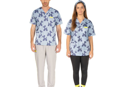 Artero Denver Grooming Smock Blue – Unisex Sweatshirt with Velcro Waist and Balloon Poodle Design, XS