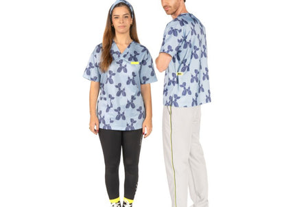 Artero Denver Grooming Smock Blue – Unisex Sweatshirt with Velcro Waist and Balloon Poodle Design, XS