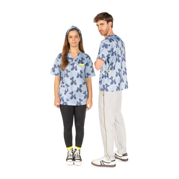 Artero Denver Grooming Smock Blue – Unisex Sweatshirt with Velcro Waist and Balloon Poodle Design, XS