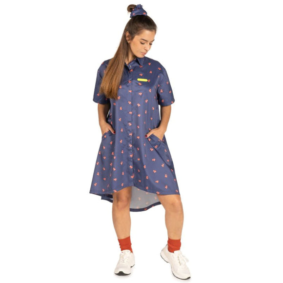 Artero Coral Poodle Blouse Tokyo – Navy Blue Grooming Tunic with Poodle Motif, Size L