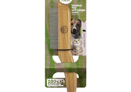 Mikki Bamboo Flea Anti-Tangle Comb – Rotating Teeth, Natural Bamboo, Removes Insects Easily