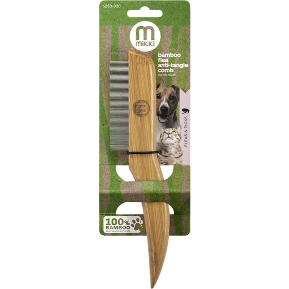 Mikki Bamboo Flea Anti-Tangle Comb – Rotating Teeth, Natural Bamboo, Removes Insects Easily