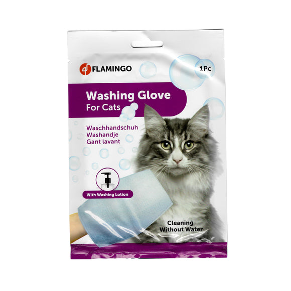 Flamingo Cat Washing Glove – Balm-Infused No-Rinse Cleaning Mitt, Gentle and Convenient