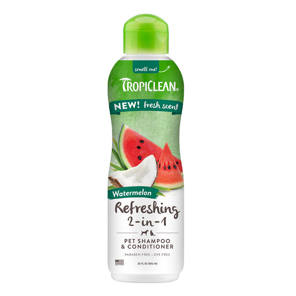 Tropiclean Refreshing 2in1 Shampoo and Conditioner 355ml – Natural Watermelon Scent, Gentle Cleansing Formula