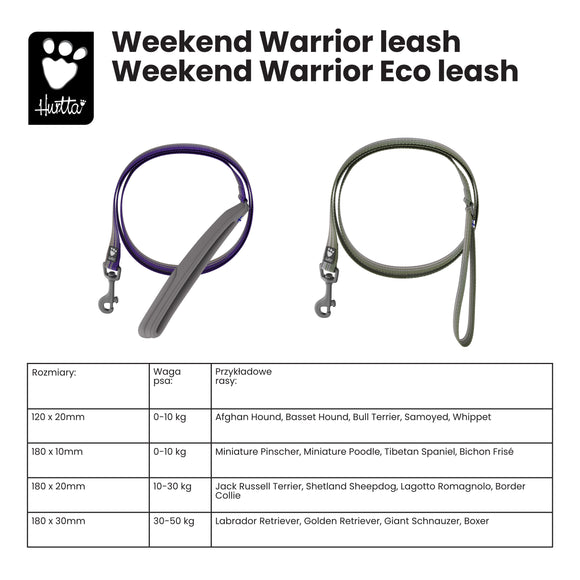 Hurtta Weekend Warrior Leash Currant – 180cm Waterproof Lead with Neoprene Handle, 10mm Width