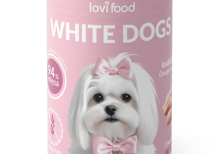 Lovi Food White Dogs Wet Rabbit and Turkey with Zucchini and Chamomile, 24x400g – Gentle Digestive Formula