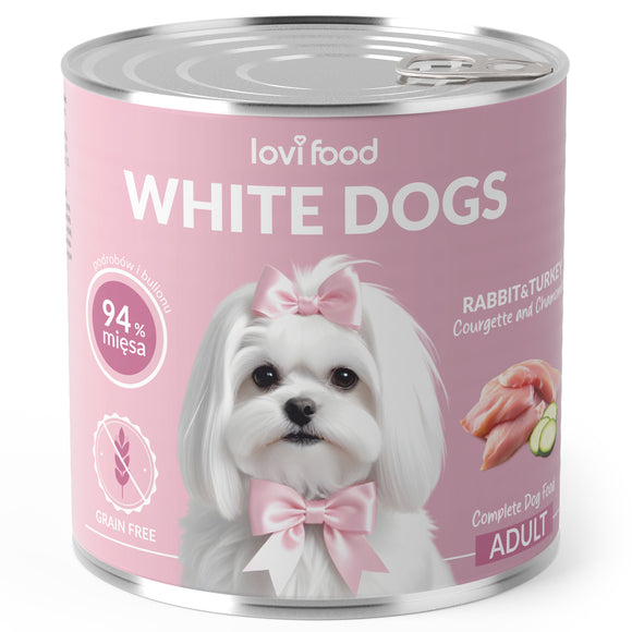 Lovi Food White Dogs Wet Food – Rabbit and Turkey with Zucchini, Chamomile, 800g Can