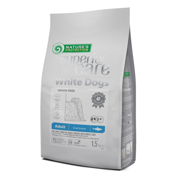 Nature’s Protection Superior Care White Dogs Adult Small Breeds Herring – Nutrient-Rich Dry Food, 1.5kg