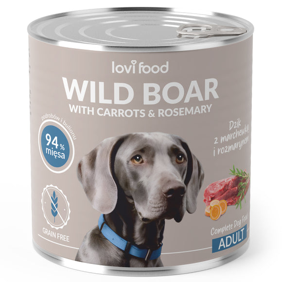 Lovi Food Wild Boar and Carrot Wet Dog Food – Natural Recipe with Rosemary, 800g Can