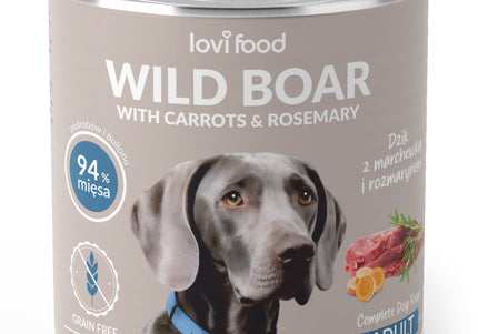 Lovi Food Wild Boar and Carrot Wet Food – Grain-Free Recipe with Rosemary, 12x800g Cans