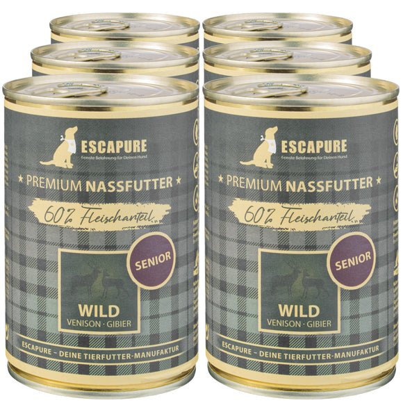 Escapure Senior Wild Wet Dog Food – Venison and Vegetable Recipe, 6 x 400g Cans
