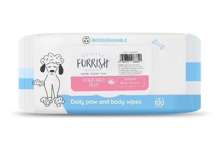 Furrish Fragrance Free Bath Wipes – Unscented Gentle Cleaning Wipes, 100 Pack, Hypoallergenic