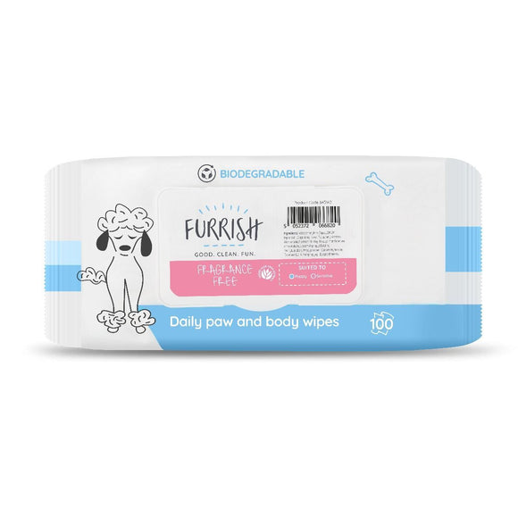 Furrish Fragrance Free Bath Wipes – Unscented Gentle Cleaning Wipes, 100 Pack, Hypoallergenic
