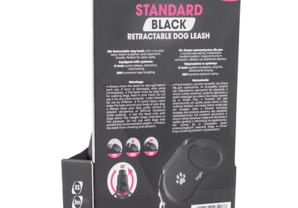 Biglo Standard Black Retractable Leash – Extra Small, Durable Tangle-Free Design