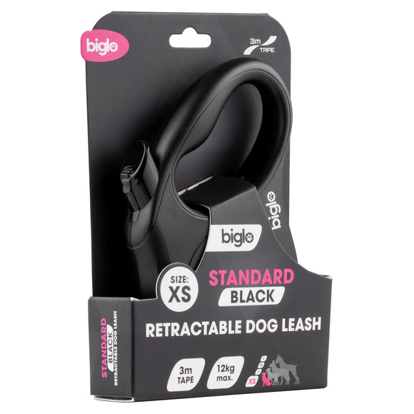 Biglo Standard Black Retractable Leash – Extra Small, Durable Tangle-Free Design