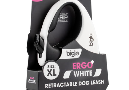 Biglo Ergo Plus White Retractable Leash – Automatic Medium Lead with Anti-Slip Handle