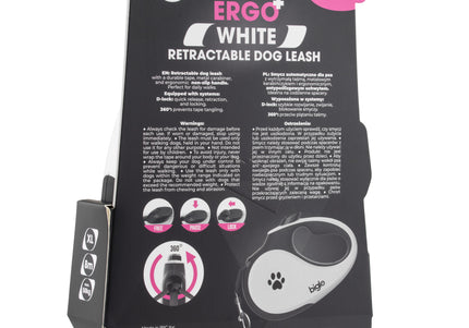 Biglo Ergo Plus White Retractable Leash – Automatic Medium Lead with Anti-Slip Handle
