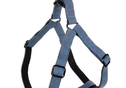 Flamingo Step&Go Delu Step-In Harness – Eco-Leather with Neoprene Lining, Blue, XS, Comfortable Fit