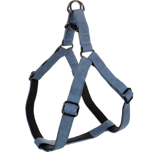 Flamingo Step&Go Delu Step-In Harness – Eco-Leather with Neoprene Lining, Blue, XS, Comfortable Fit