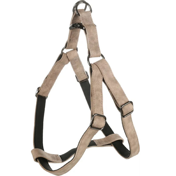Flamingo Step&Go Delu Taupe Step-In Harness – Eco-Leather with Neoprene Lining, Medium, Gray