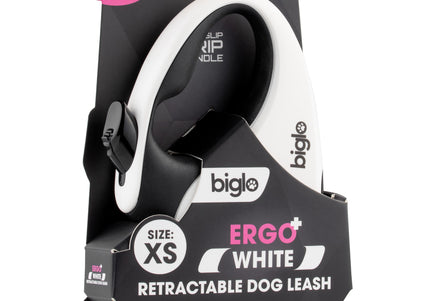 Biglo Ergo Plus White Retractable Leash – Automatic Medium Lead with Anti-Slip Handle