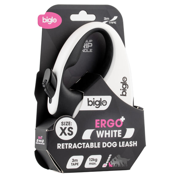 Biglo Ergo Plus White Retractable Leash – Automatic Medium Lead with Anti-Slip Handle