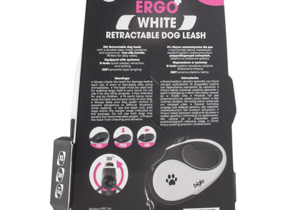 Biglo Ergo Plus White Retractable Leash – Automatic Medium Lead with Anti-Slip Handle