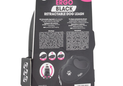 Biglo Ergo Black Retractable Leash – Automatic Medium Lead with Ergonomic Handle