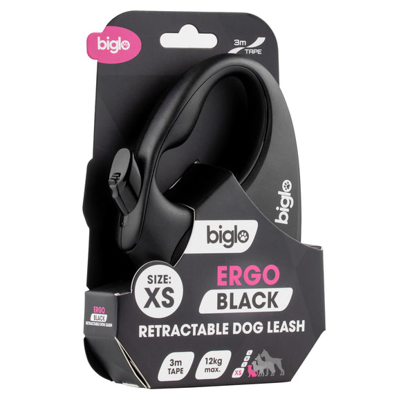 Biglo Ergo Black Retractable Leash – Automatic Medium Lead with Ergonomic Handle
