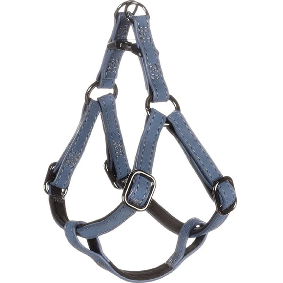 Flamingo Step&Go Delu Step-In Harness – Eco-Leather with Neoprene Lining, Blue, XS, Comfortable Fit