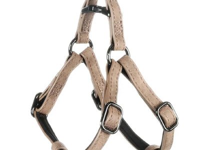 Flamingo Step&Go Delu Taupe Step-In Harness – Eco-Leather with Neoprene Lining, Medium, Gray