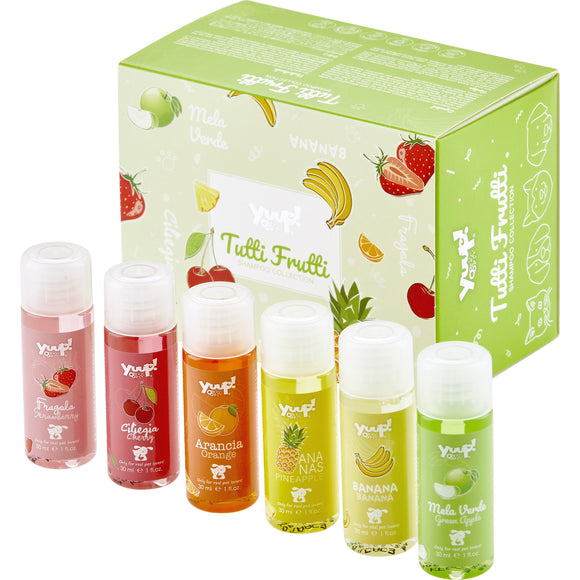 Yuup! Tutti Frutti Shampoo Collection – Assorted Fruity Scented Mini Bottles, 6 x 30ml Set