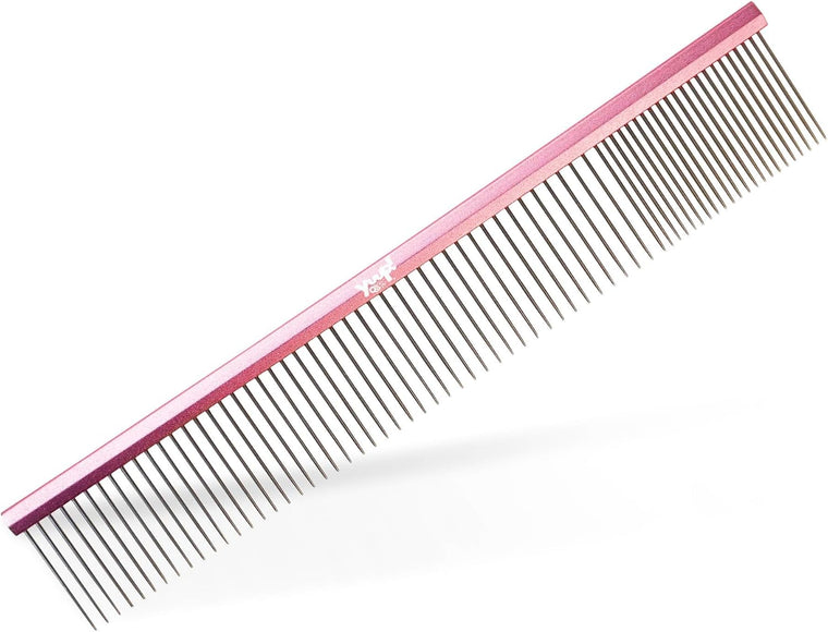 Yuup! Pink Grooming Comb 25cm – Lightweight Aluminum with Mixed 80:20 Tooth Spacing