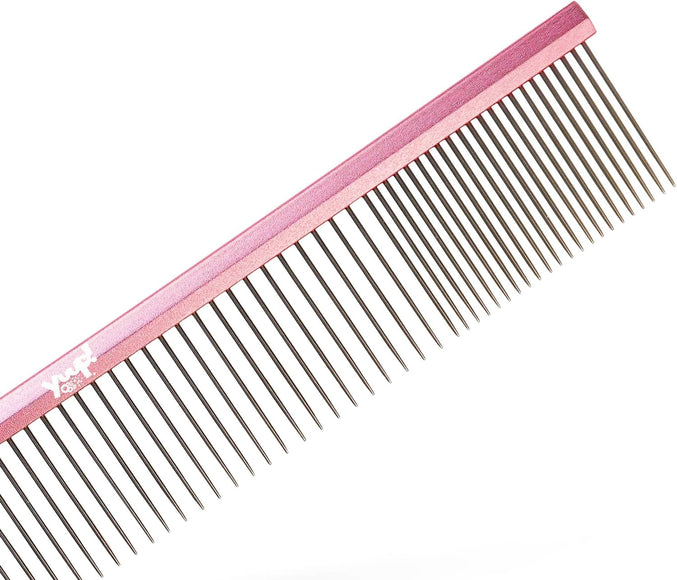 Yuup! Pink Grooming Comb 25cm – Lightweight Aluminum with Mixed 80:20 Tooth Spacing