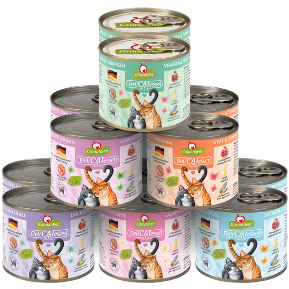 GranataPet DeliCatessen Grain-Free Wet Cat Food – 12x200g Mixed Flavors, Premium Recipe